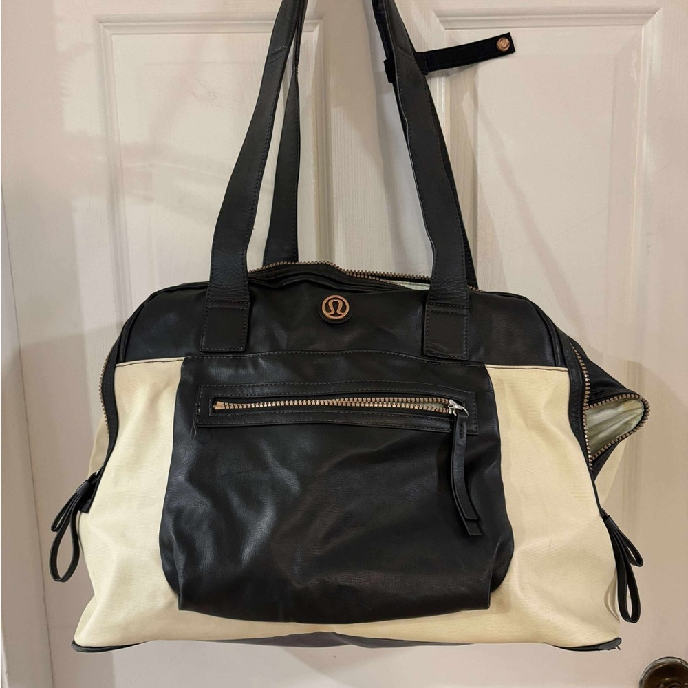 Lululemon Athletica Black and Cream Structured Tote